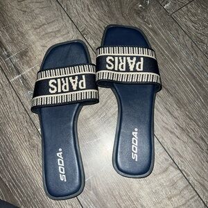 Soda Navy and Cream Slide Sandals